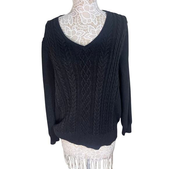 Chaps Classic Black Cable Knit Front Sweater With Sparkle- Womens Size 2X - Picture 1 of 7